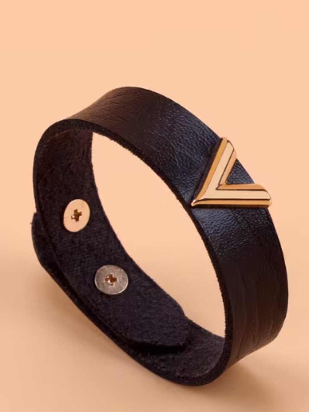 ✨NEW✨ Stylish Letter V-Shaped PU Leather Snap Bracelet - Black/Golden